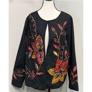 Vintage Choices Woman's 2X Floral Embroidered Jacket Art to Wear Boho Whimsical